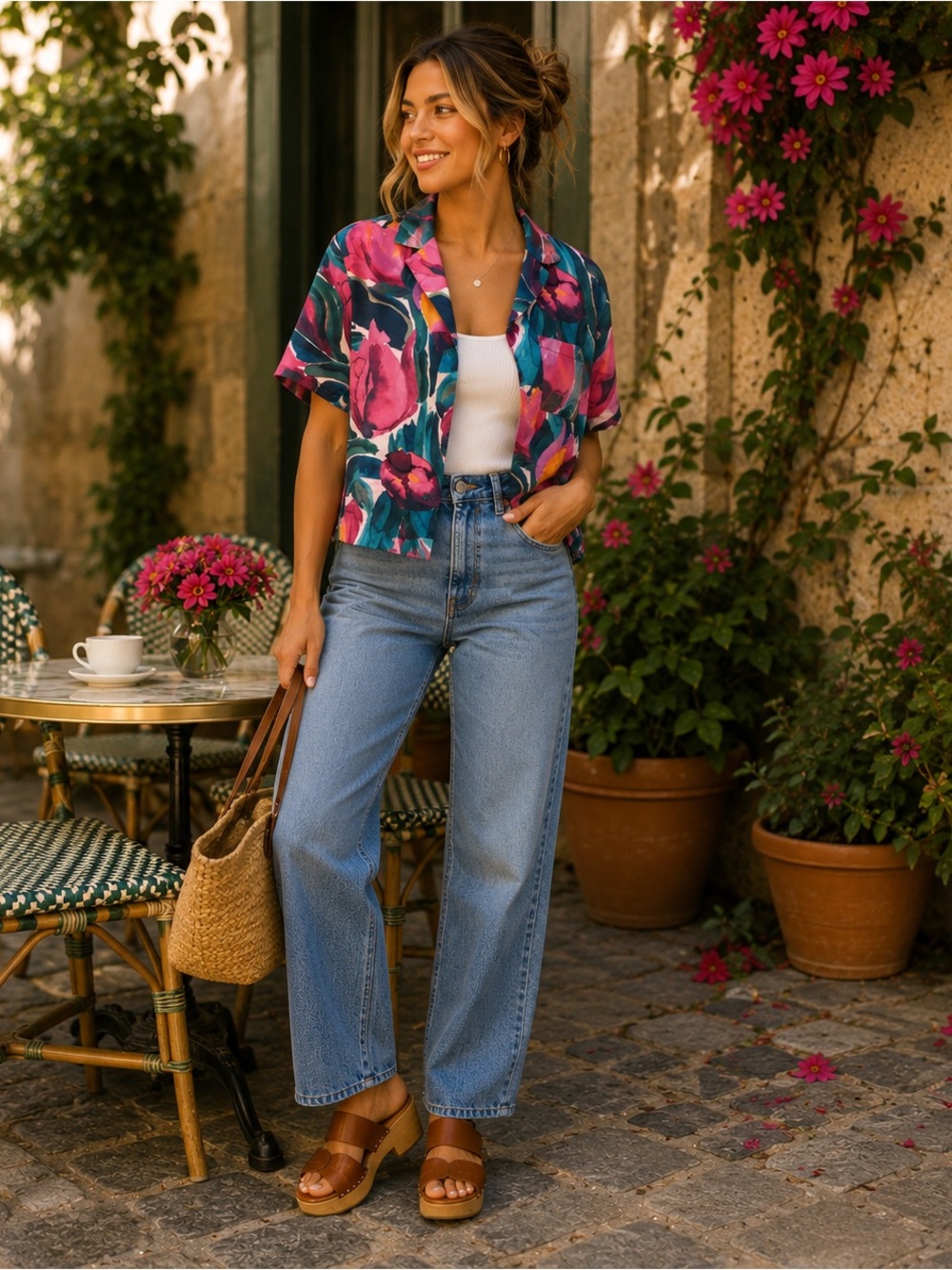 Fabletics Floral Sleep Button Down Shirt XS Pink Teal Lounge Pajama Top